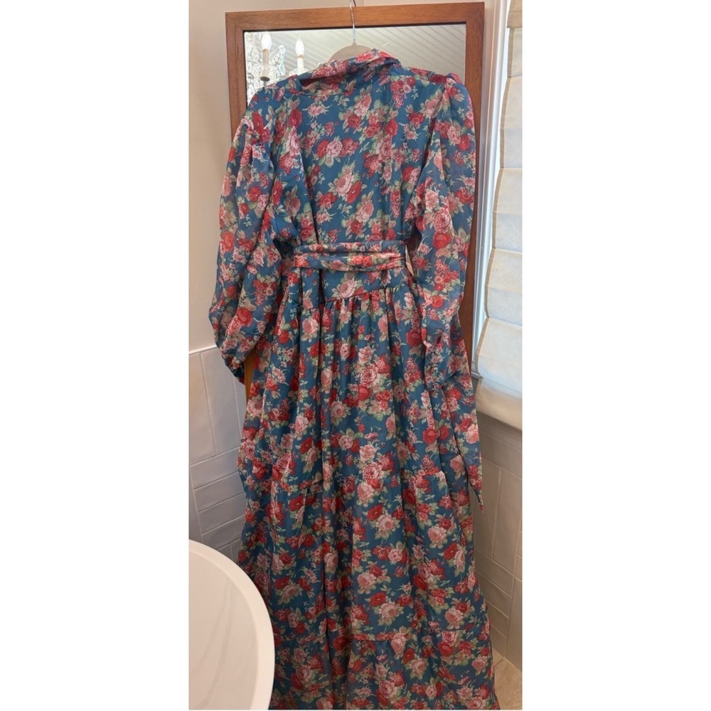 Sue Sartor Elysee Gown Blue Garden Rose Chiffon Maxi Dress XL NWT - Picture 7 of 8